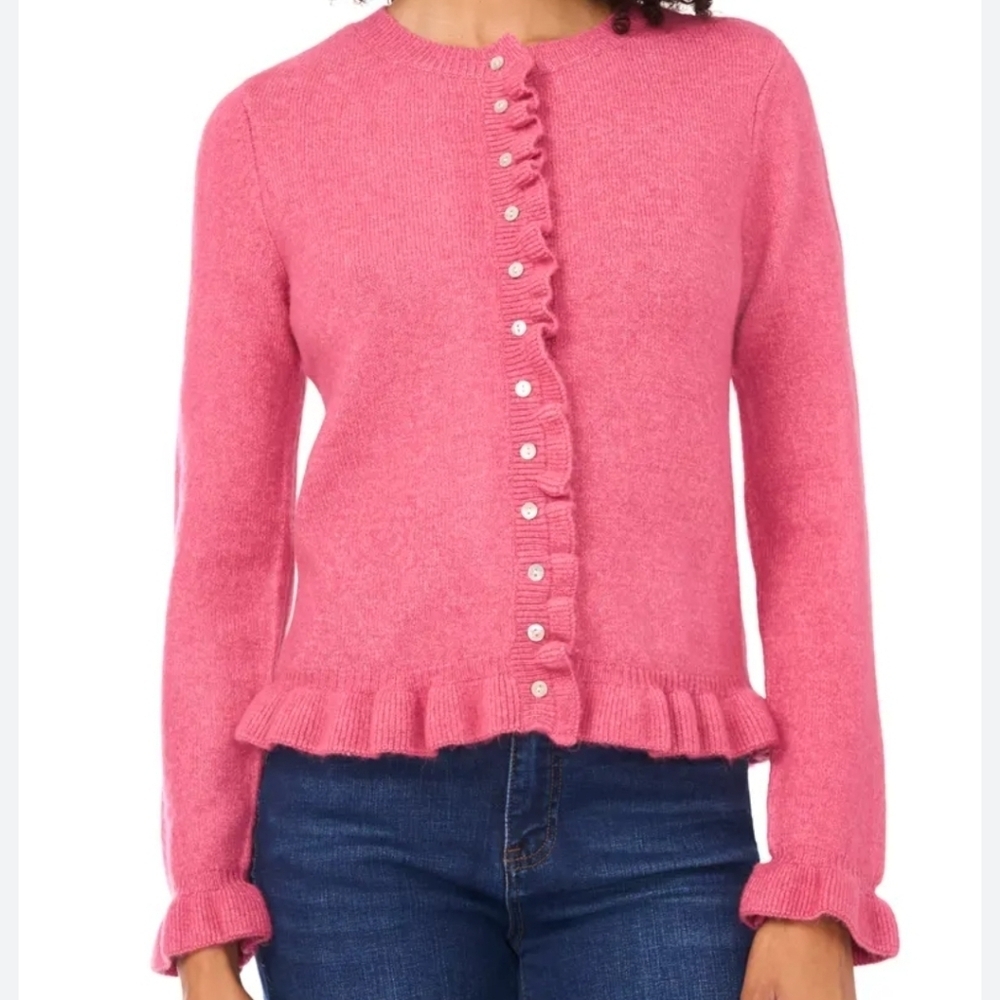 CeCe Ruffled Sweater M Rose